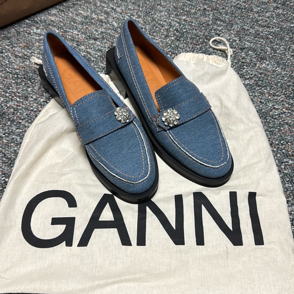 Ganni denim embellished loafer